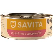 SAVITA Консервы для взрослых кошек и котят, с цыпленком и креветкой 0,1 кг
