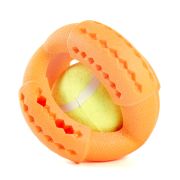 ELITEDOG Игрушка для собак резиновая «Двойной теннисный мяч», зелёно-оранжевая, L, 11.2х11.2х10.7 см