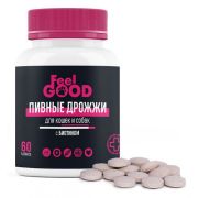 FEELGOOD Кормовая добавка для кошек и собак, пивные дрожжи с биотином и чесноком 60 таблеток