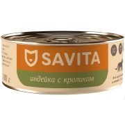 SAVITA Консервы для взрослых кошек и котят, с индейкой и кроликом 0,1 кг