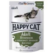 HAPPY CAT Пауч для кошек с ягненком, телятиной и зеленой фасолью в желе 0,1 кг
