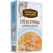 ДЕРЕВЕНСКИЕ ЛАКОМСТВА Пауч для кошек суп из курицы с креветкой и гребешком 4 шт*0,035 кг