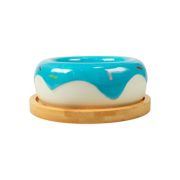 MR.KRANCH Миска  Bamboo Пончик керамическая голубая на бамбуковой подставке 250 мл