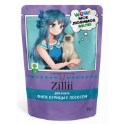 ZILLI Пауч для кошек взрослых и стерилизованных курица/лосось в желе 0,075 кг