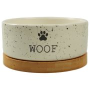 MR.KRANCH Bamboo WOOF Миска керамическая белая на бамбуковой подставке 0,47 л