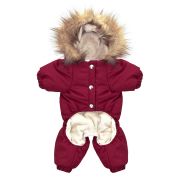 YAMI-YAMI Комбинезон для собак с капюшоном на меховой подкладке, бордовый, XS, спинка 20 см