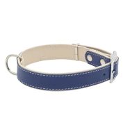 ECOPET Ошейник кожаный BEST двойной с подворотом, синий, 20 мм, шея 26-34 см