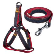 TRIOL Комплект шлейка и поводок, джинсовый, красный, 15*350-450 мм; 15*1200 мм