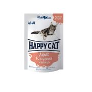 HAPPY CAT Пауч для взрослых кошек с говядиной и птицей в соусе 0,085 кг