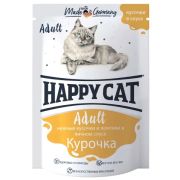 HAPPY CAT Пауч для кошек курочка, ломтики в соусе 0,085 кг