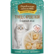ДЕРЕВЕНСКИЕ ЛАКОМСТВА Пауч для кошек с тунцом и креветкой в нежном желе 0,07 кг