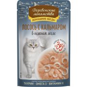 ДЕРЕВЕНСКИЕ ЛАКОМСТВА Пауч для кошек c лососем и кальмаром в нежном желе 0,07 кг
