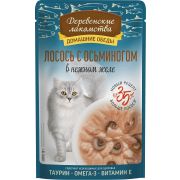 ДЕРЕВЕНСКИЕ ЛАКОМСТВА Пауч для кошек c лососем и осьминогом в нежном желе 0,07 кг