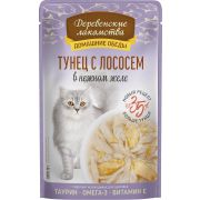 ДЕРЕВЕНСКИЕ ЛАКОМСТВА Пауч для кошек с тунцом и лососем в нежном желе 0,07 кг