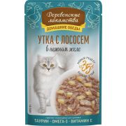 ДЕРЕВЕНСКИЕ ЛАКОМСТВА Пауч для кошек с уткой и лососем в нежном желе 0,07 кг