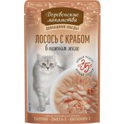 ДЕРЕВЕНСКИЕ ЛАКОМСТВА Пауч для кошек c лососем и крабом в нежном желе 0,07 кг