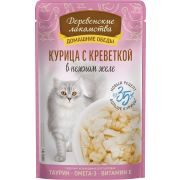 ДЕРЕВЕНСКИЕ ЛАКОМСТВА Пауч для кошек с курицей с креветкой в нежном желе 0,07 кг