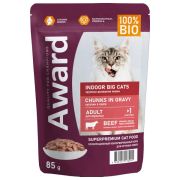 AWARD Пауч для взрослых домашних кошек крупных пород кусочки в соусе с говядиной 0,085 кг