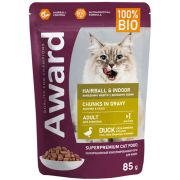 AWARD Пауч для выведения шерсти у взрослых кошек, кусочки в соусе с уткой 0,85 кг