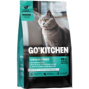 GO'KITCHEN Сухой корм для котят и кошек с лососем, морской рыбой, фруктами и овощами 0,4 кг