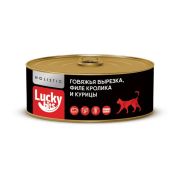 LUCKY BITS Консервы для кошек с говяжьей вырезкой, филе кролика и курицы 0,1 кг