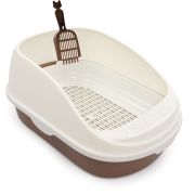 TRIOL Туалет для кошек прямоугольный с бортом «Капучино»(совок в комлекте) корич/белый 560*390*260мм