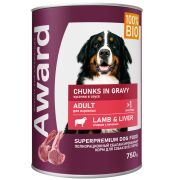 AWARD Консервы для взрослых собак, кусочки с ягненком и печенью в соусе 0,75 кг